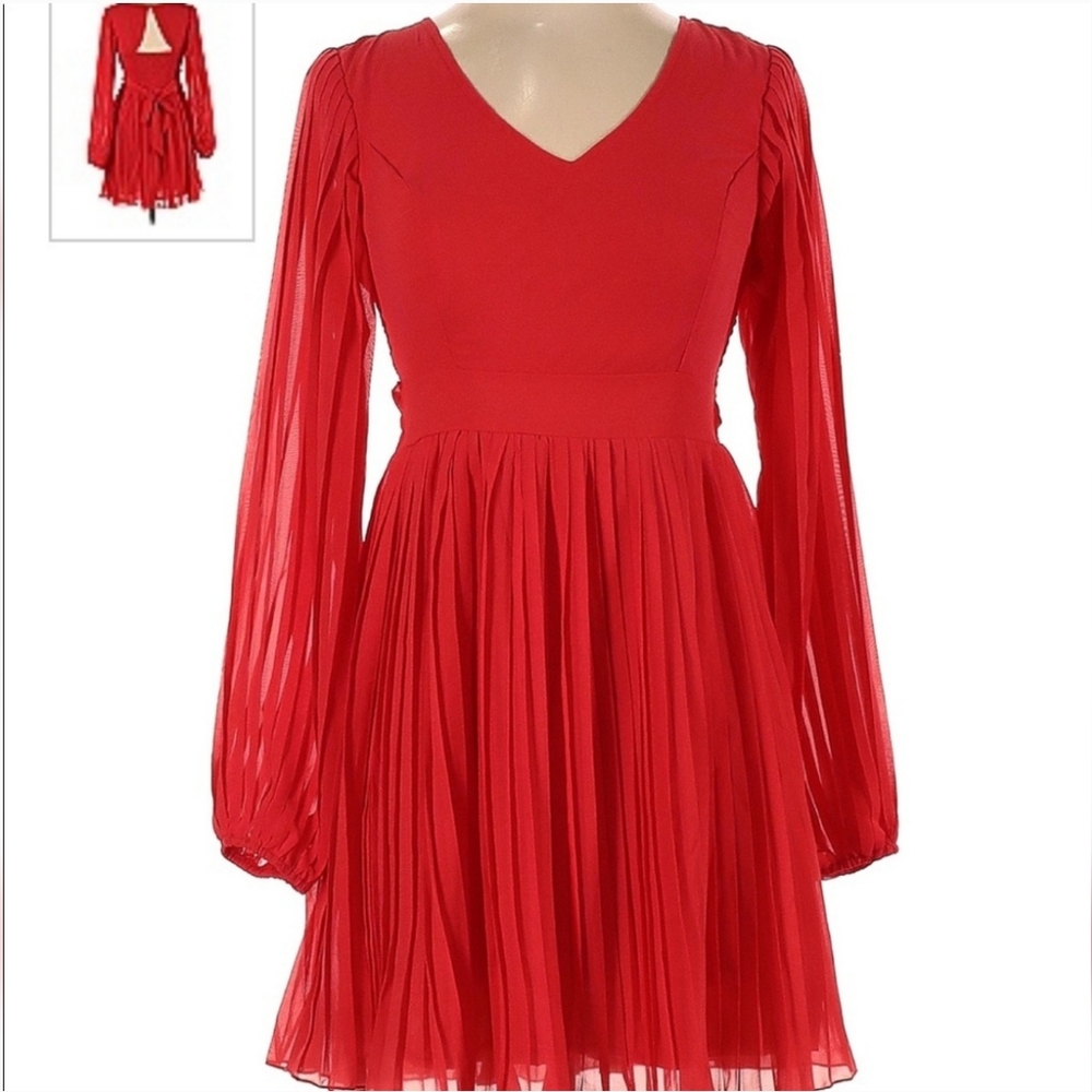 Jessica Simpson NWT Pleated Chiffon Red Dress with Long Sleeves Womens Size S